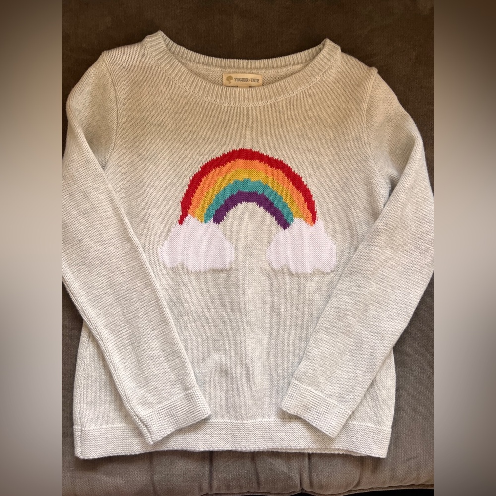 Tucker + Tate Girls Cream Rainbowcore Cotton Sweater, Size 6